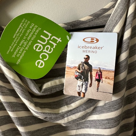 Icebreaker Pizzario Women's Gray White Stripe Short Summer Dress Tie Waist M - Picture 6 of 15